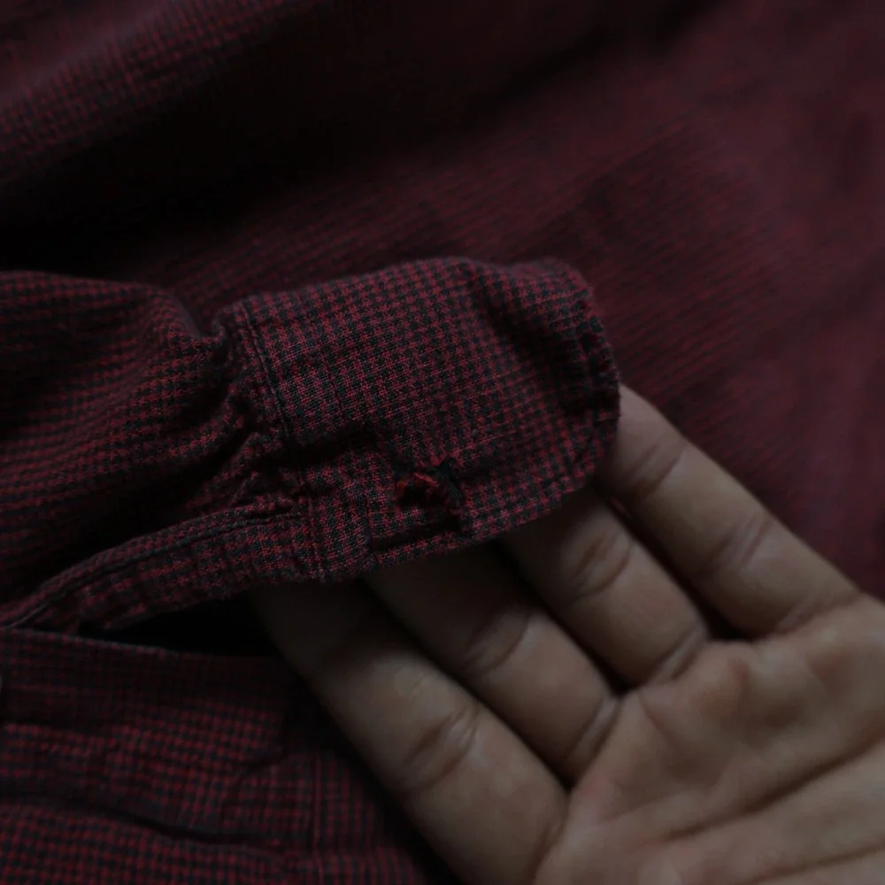 Vintage Polo Ralph Lauren Mens Large Red Navy Check Cotton Linen Button Shirt